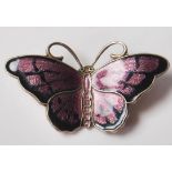 A 20th Century David Andersen Norwegian silver butterfly insect bug brooch having pink and black