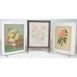 A group of three 20th Century fire screens to include a 1930's oak framed needlework example with