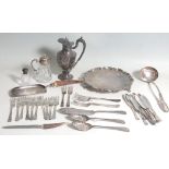 A collection of hallmarked sterling silver and silver plated items to include a perfume bottle, a