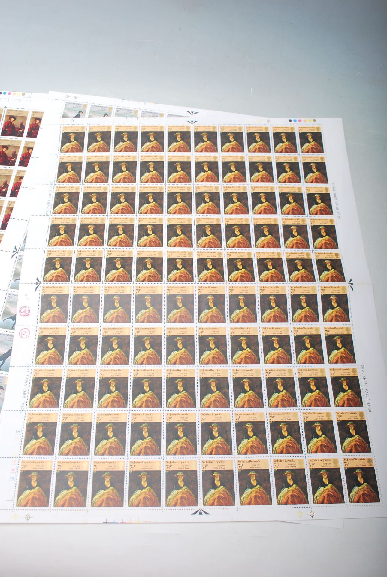 British Stamps - 1973 Paintings set of four values in complete sheets of 100. Works of art by Sir - Bild 5 aus 9