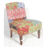 A Victorian 19th century bedroom chair - nursing armchair being re-upholstered in a modern harlequin