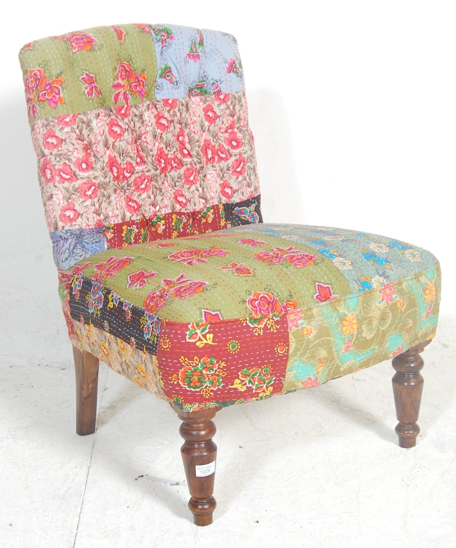 A Victorian 19th century bedroom chair - nursing armchair being re-upholstered in a modern harlequin