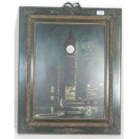 A antique style oil painting effect clock adorned with abalone shell detailing and  having central