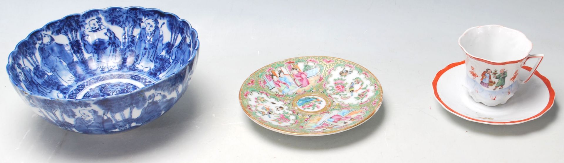 A group of Chinese ceramics to include an early 20th Century Canton dish of round form being