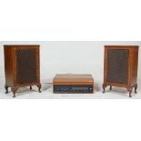 A vintage Dynatron SRX 30C table top record player and tuner having teak wood case with hinged lid