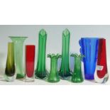 A collection of 20th century retro vintage studio art glass comprising of a pair of large green