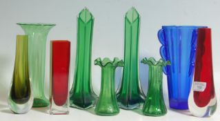 A collection of 20th century retro vintage studio art glass comprising of a pair of large green