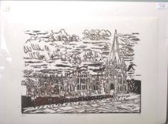 A late 20th Century linocut print by Rob Morton of