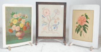 A group of three 20th Century fire screens to incl