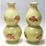 CHINESE CELADON DOUBLE GOURD FISH VASES