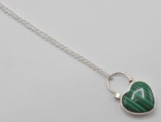 A silver 925 heart shaped padlock malachite pendan