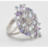 A large 925 silver CZ dress ring with multicolour