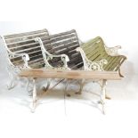 A GROUP OF CAST ALUMINIUM SCROLLED GARDEN BENCHES