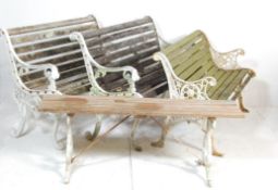 A GROUP OF CAST ALUMINIUM SCROLLED GARDEN BENCHES