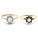 TWO LADIES 9CT GOLD AND OPAL RINGS