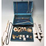 A QUANTITY OF COSTUME JEWELLERY IN A PERIODIC JEWELLERY BOX