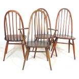 A SET OF FOUR ERCOL QUAKER DINING CHAIRS.