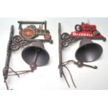 A pair of vintage style 20th century cast iron point of sale shop display advertising bells each