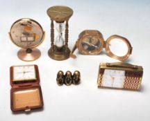 A good collection of vintage desktop brass items to include a brass flip calendar in a shape of a