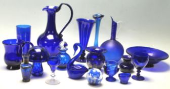 A COLLECTION OF RETRO 20TH CENTURY BLUE GLASS / BRISTOL BLUE