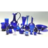 A COLLECTION OF RETRO 20TH CENTURY BLUE GLASS / BRISTOL BLUE