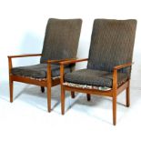 A PAIR OF RETRO 20TH CENTURY CINTIQUE EASY CHAIRS WITH TEK WOOD FRAME