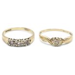 TWO 9CT GOLD LADIES RINGS SET WITH WHITE AND COLOURED STONES