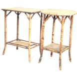 Two antique Victorian bamboo occasional tables one having a square top with bamboo supports raised