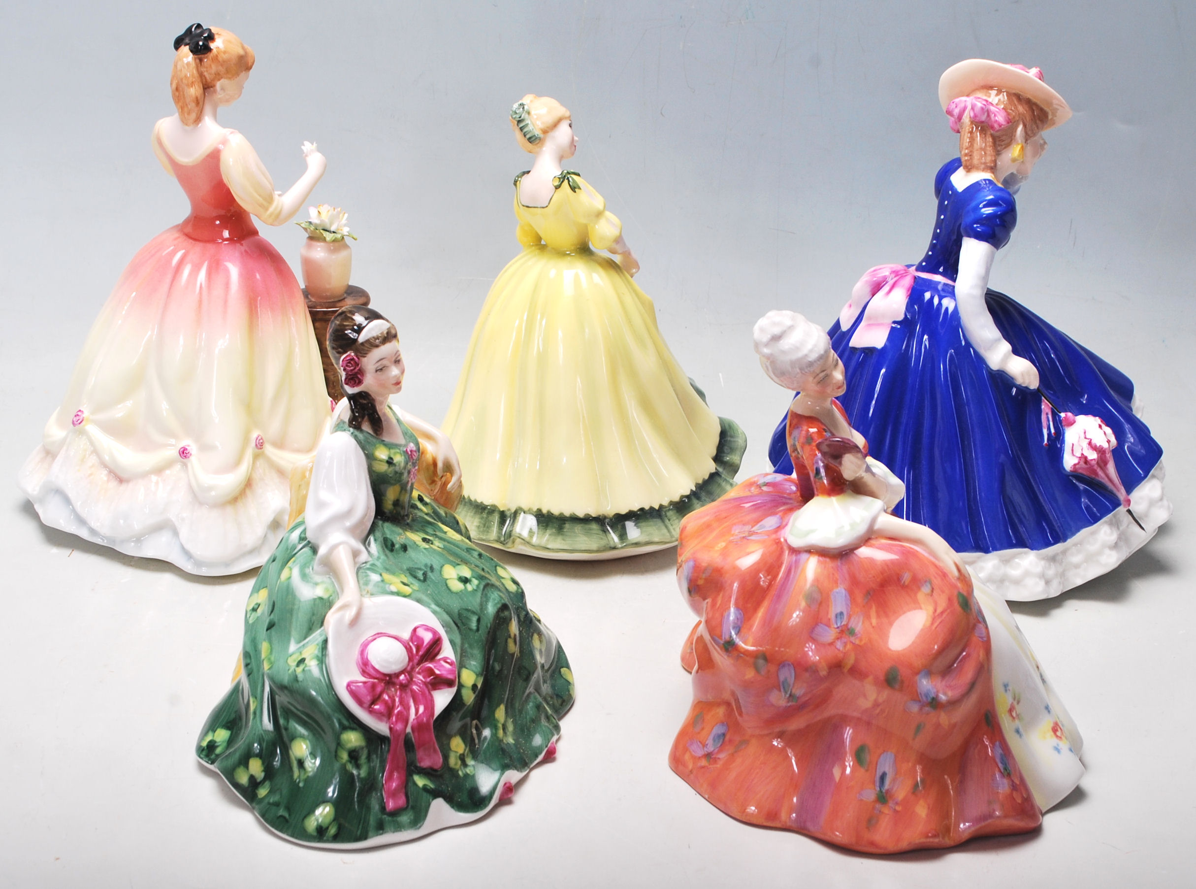 A group of five Royal Doulton ceramic porcelain figurines to include: Wistful HN2396, Figure Of - Image 2 of 8
