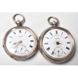 A pair of silver open face pocket watches. An open face pocket watch by J.G. Graves Sheffield with a