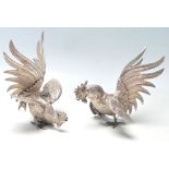 20TH CENTURY SILVER PLATED FIGHTING COCKS