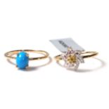 A pair of Gemporia 9ct gold rings comprising of a 9k gold ring with Sleeping Beauty Turquoise oval