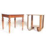 An early 20th century walnut veneer Art Deco coffee table with bent wood supports and underneath