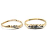 Two of 9ct gold rings. One having a white central stone and hallmarked 375 size M-N,along with a 9ct