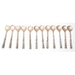 A SET OF 12 GERMAN SILVER HALLMARKED TEASPOONS.