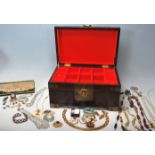 A VINTAGE 20TH CENTURY CHINES HARDWOOD JEWELLERY BOX.