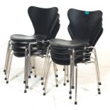 A set of eight vintage late 20th century black and chrome children’s chairs / school chairs with