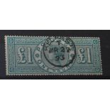 RARE ANTIQUE VICTORIAN HIGH VALUE £1 GREEN STAMP