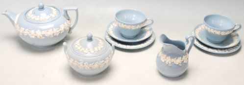 A vintage 20th century Wedgwood Queens Ware tea for two set comprising of a teapot, creamer / milk