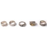 GROUP OF FIVE MENS SILVER RINGS