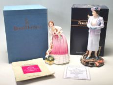 TWO ROYAL DOULTON PORCELAIN FIGURINE “ QUEEN OF THE REALM HN 3125” AND “ HM QUEEN ELIZABETH HN3944