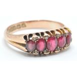 ANTIQUE EDWARDIAN 9CT GOLD FIVE RED STONE RING