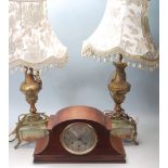 MANTLE PIECE GARNITURE OF LAMPS AND CLOCK