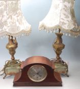 MANTLE PIECE GARNITURE OF LAMPS AND CLOCK