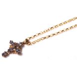 A 14ct gold ladies fine link ladies necklace chain having a 9ct gold crucifix pendant set with