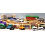 A QUANTITY OF VINTAGE RETRO DIE CAST TOY CARS AND BUSSES.