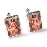 A PAIR OF STAMPED STERLING SILVER CUFFLINKS WITH PANELS DEPICTING A CLASSICAL NUDE