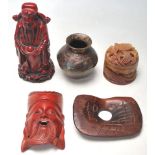 FIVE ORIENTRAL CHINESE CARVED ITEMS.