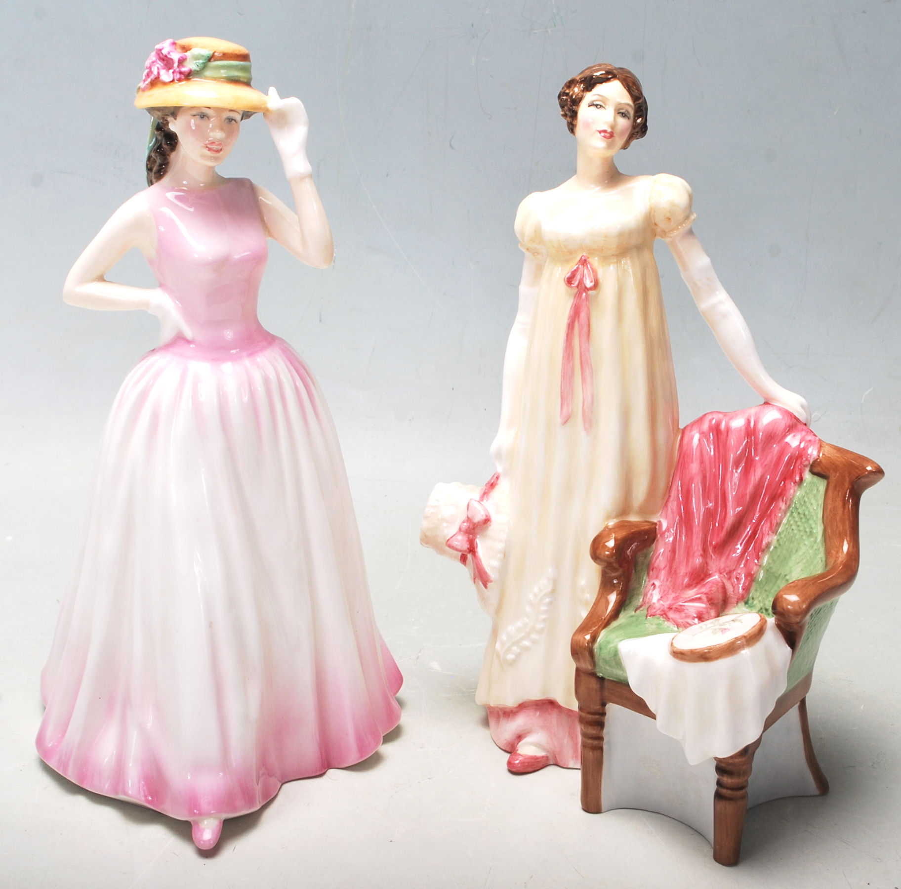 Two Royal Doulton ceramic porcelain figurines. Happy Birthday HN4215 and Emma HN3843, both signed