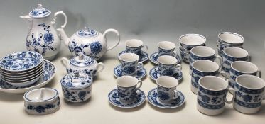 A LARGE BLUE AND WHITE CZECH DINING SERVICE / COFFEE SET / TEA SET